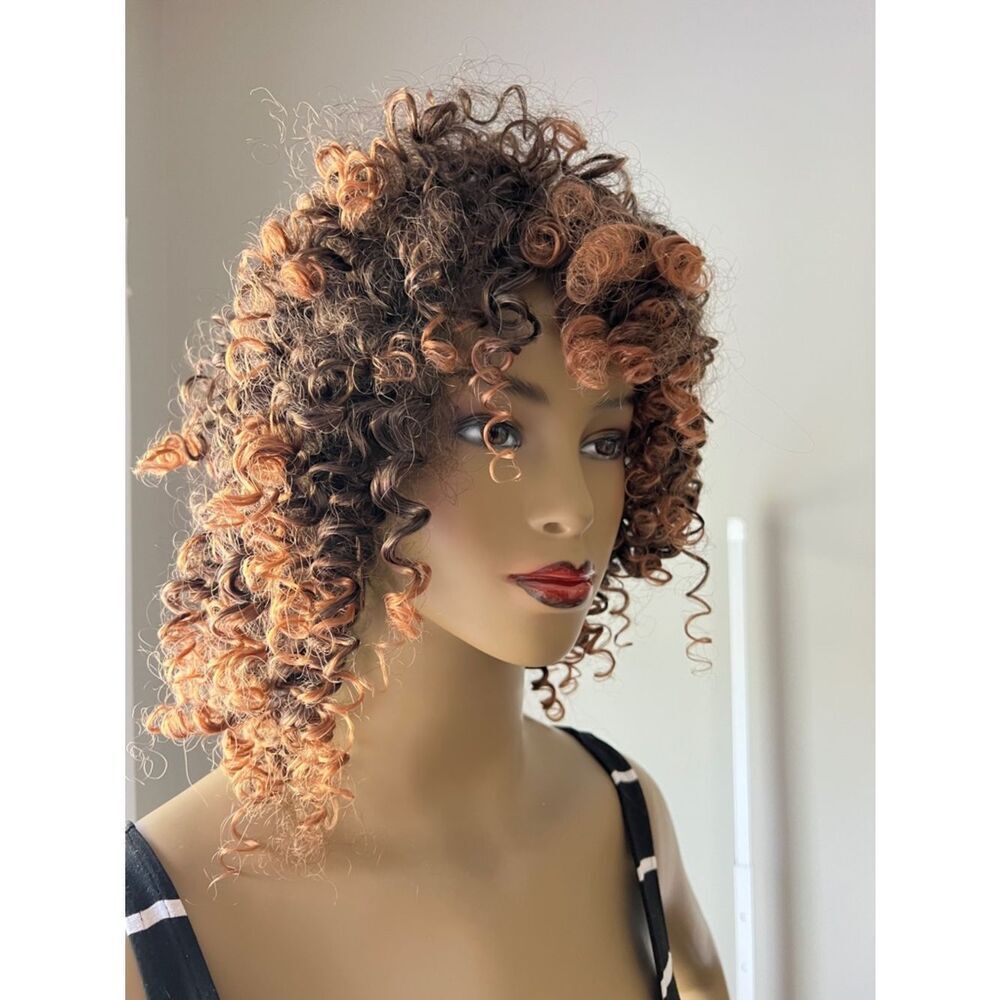 Amazon Curly Wig in Black with Copper Highlights - Voluminous Women's Hairpiece